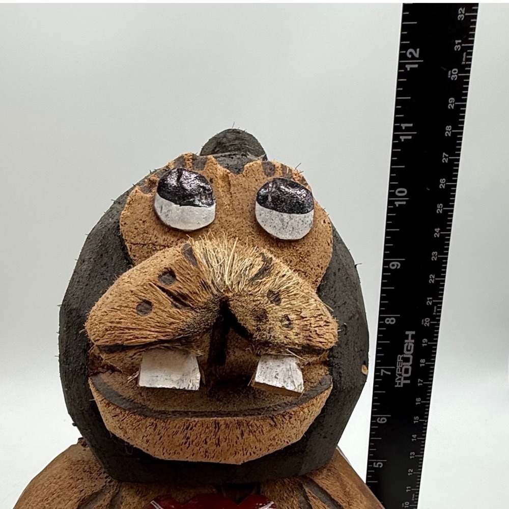 Hand Carved Coconut Monkey Folk Art Figurine Philippines Tropical Tiki Decor - Picture 6 of 13